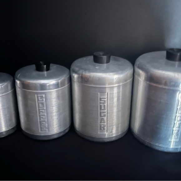 Century Other - Vintage Brushed Aluminum Canister Set Mid Century 1950's